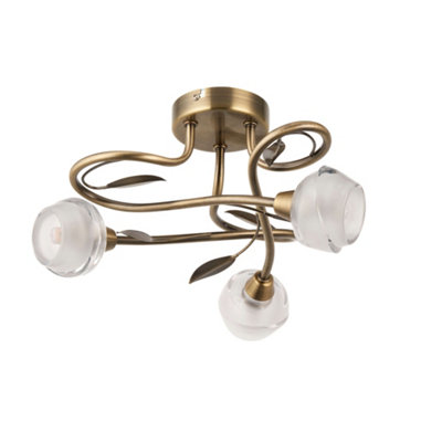 Maywood 3 Light Semi Flush Ceiling Light Antique Brass