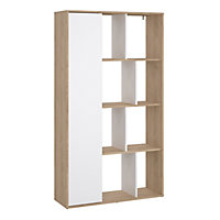 Maze Bookcase with 1 Door in Jackson Hickory and White High Gloss