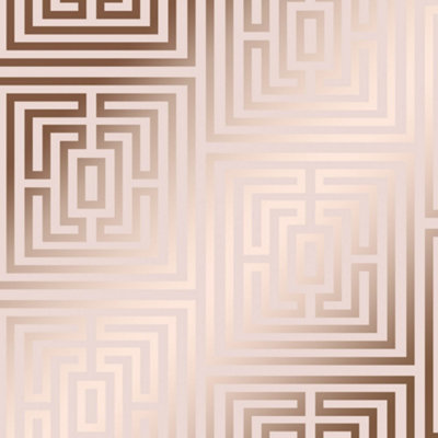 Maze Geometric Wallpaper In Blush Pink And Rose Gold