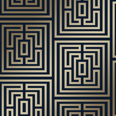 Maze Geometric Wallpaper In Navy And Gold