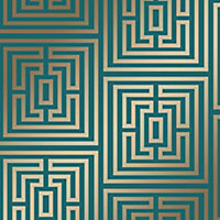 Maze Geometric Wallpaper In Rich Teal And Gold