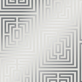 Maze Geometric wallpaper in soft grey & silver