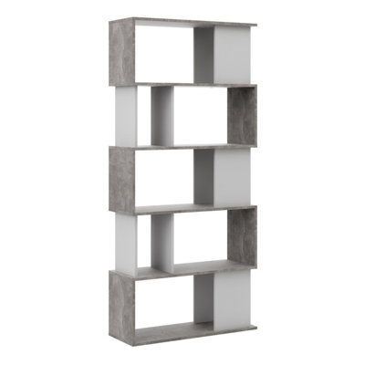 Maze Open Bookcase 4 Shelves in Concrete and White | DIY at B&Q