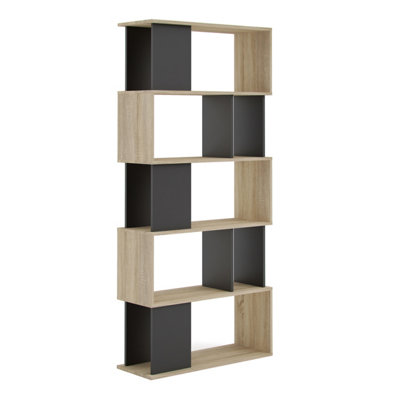 Maze Open Bookcase 4 Shelves in Oak and Black DIY at B&Q