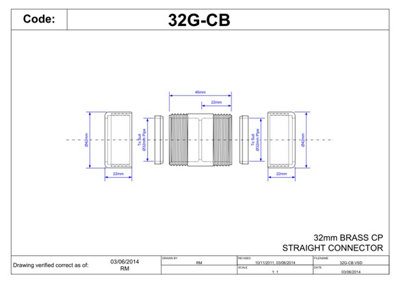 McAlpine 32G-CB Chrome Plated Brass Compression Straight Connector 32mm