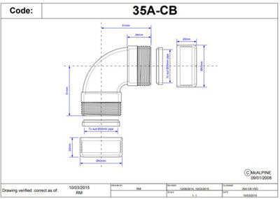 McAlpine 35A-CB Chrome Plated Brass 90 degree Compression Bend 1.25"