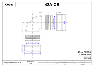 McAlpine 42A-CB Chrome Plated Brass 90 degree Compression Bend 1.5"