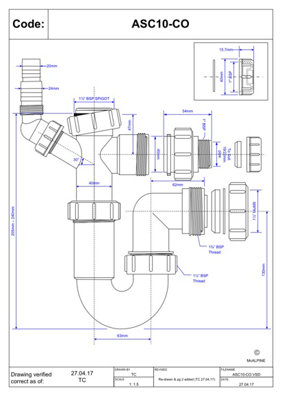 McAlpine ASC10-CO 75mm Water Seal 1.5" Multifit Outlet Tubular Swivel Sink Trap with 19/23mm pipe connection