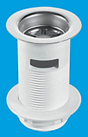 McAlpine BSW1 1.25" White Plastic Basin Waste - Backnut Model 60mm Stainless Steel Flange x 3.5" Tail with Black PVC Plug