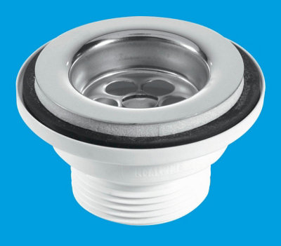 McAlpine BSW1P 60mm Stainless Steel Flange Centre Pin Basin Waste with Black PVC Plug 1.25"