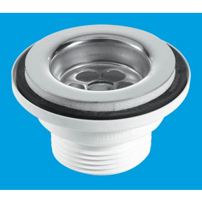 McAlpine BSW1P 60mm Stainless Steel Flange Centre Pin Basin Waste with Black PVC Plug 1.25"