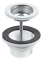McAlpine BSW1PC 60mm Stainless Steel Flange Centre Pin Basin Waste with Black PVC Plug, CP chain and stay 1.25"