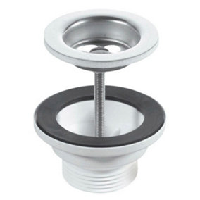 McAlpine BSW1PC 60mm Stainless Steel Flange Centre Pin Basin Waste with Black PVC Plug, CP chain and stay 1.25"