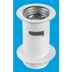 McAlpine BSW2 1.25" White Plastic Basin Waste - Backnut Model 60mm Stainless Steel Flange x 3.5" Tail with Black PVC Plug