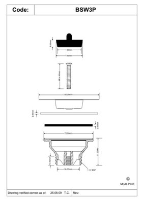 2" Centre Pin Waste With 85mm Stainless Steel Flange