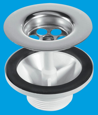 McAlpine BSW6CP2H 1.5" Centre Pin Sink Waste 85mm Stainless Steel Flange Waste for Belfast Sink Chrome Plated Handle Plug