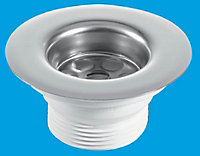 McAlpine BSW6PR Centre Pin Sink Waste 85mm Stainless Steel Flange with Black PVC Handle Plug