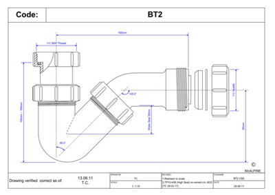 McAlpine BT2 19mm Water Seal Adjustable Inlet Tubular Swivel P Trap