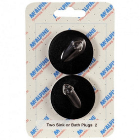 McAlpine CARD-2 Two Sink Or Bath Plugs - BP4T - Black PVC Plug 1.75" with triangle (for 1.5" waste)
