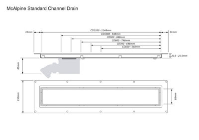 McAlpine CD600-B Brushed Stainless Steel Standard Channel Drain - 548mm