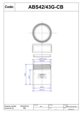 McAlpine Chrome Plated Brass  x ABS Euro Connector 42/43mm x 1.5''     ABS42/43G-CB