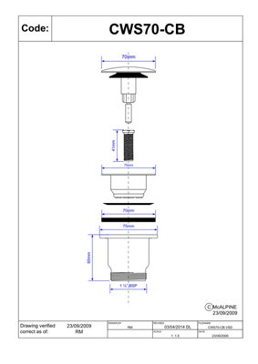 McAlpine CWS70-CB Centre-Pin Clicker Bath Waste - 3