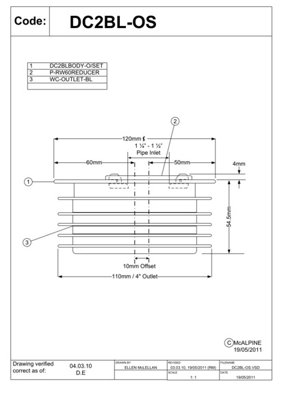 McAlpine DC2BL-OS Black 4"/110mm Offset Drain Reducer Connector