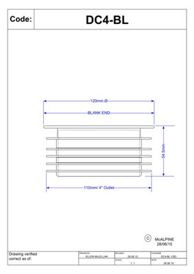 McAlpine DC4-BL Black 4"/110mm Drain Connector Blank Cap