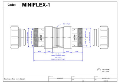 McAlpine MINIFLEX-1 1.25" x 1.25" universal compression connection Short Miniflex Flexible Connectors