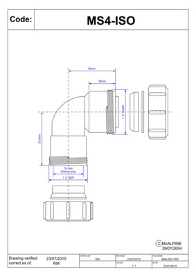McAlpine MS4-ISO 1.25" x 32mm 90 degree Multifit Bend - Multifit x European Pipe Size