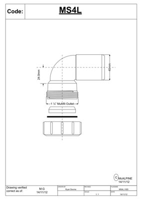 McAlpine MS4L 1.25" 90 degree Multifit Bend x Plain End