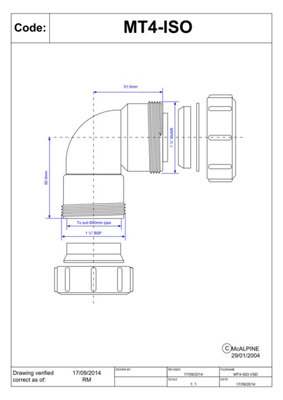 McAlpine MT4-ISO 1.5" x 40mm 90 degree Multifit Bend - Multifit x European Pipe Size