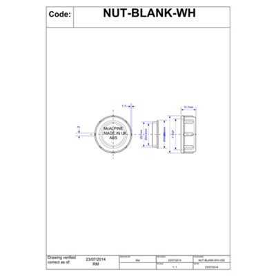 McAlpine NUT-BLANK-WH 1in Blanking Nut