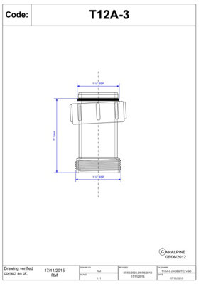 McAlpine T12A-3 1.5" BSP x 3" length Female x BSP Male Coupling