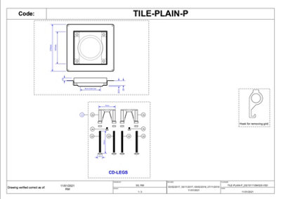McAlpine TILE-PLAIN-B 150mm Square Stainless Steel Tile Drain for use with 50mm Water Seal trap body