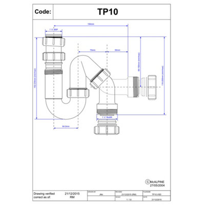 McAlpine TP10 Bathroom 75mm Water Seal Tubular Swivel All One Trap With ...