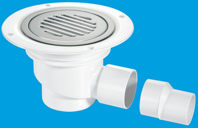 McAlpine TSG1SS-SL-NSC 75mm Water Seal Trapped Gully, Clamp Ring and Cover Plate, 2" Horizontal Outlet and 2" x 1" Socket Reducer