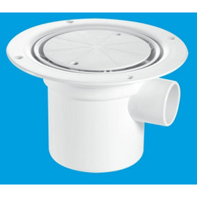McAlpine TSG3-WH 75mm Water Seal Trapped Gully, Clamp Ring and Cover Plate, 1.5" Side Inlet and 110mm or 1.5" Vertical Outlet