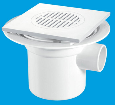 McAlpine TSG3T6WH 75mm Water Seal Trapped Gully, Tile with removable Grid, 1.5" Side Inlet and 110mm or 1.5" Vertical Outlet