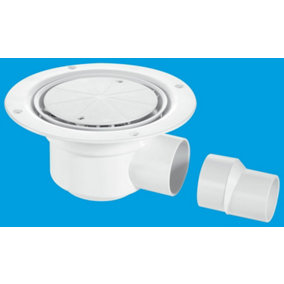 McAlpine TSG50WH 50mm Water Seal Trapped Gully, Clamp Ring and Cover Plate, 2" Horizontal Outlet and 2" x 1.5" Socket Reducer