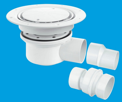 McAlpine TSG52WH Two-Piece 50mm Water Seal Trapped Gully, Clamp Ring and Cover Plate, 2" Horizontal Outlet