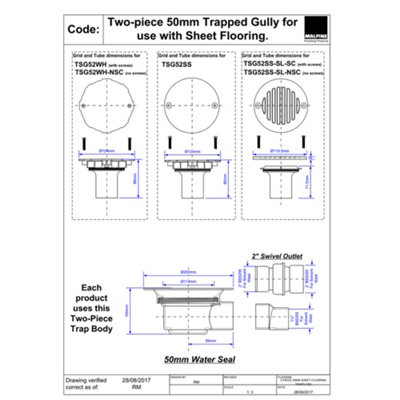 McAlpine TSG52WH Two-Piece 50mm Water Seal Trapped Gully, Clamp Ring ...