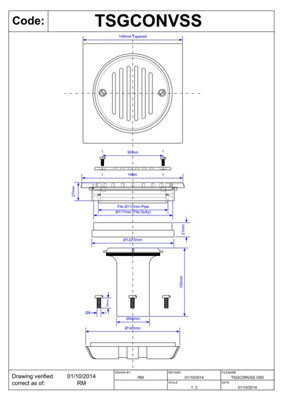 McAlpine TSGCONVSS Stainless Steel Sheet Floor to Tiled Floor Gully Conversion Kit
