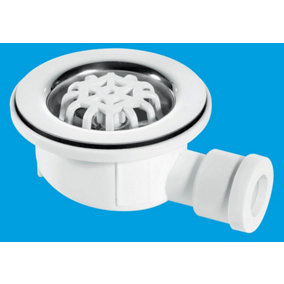 McAlpine UPSW-1 Pumped Shower Waste Outlet 70mm Polished Stainless Steel Flange with Plastic Strainer Grid