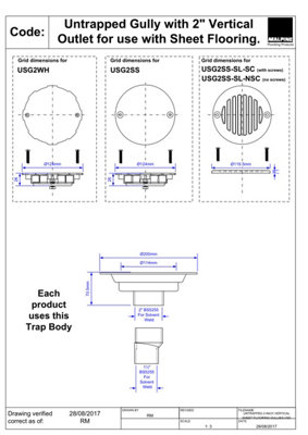 McAlpine USG2SS-SL-SC Untrapped Gully, Clamp Ring and Cover Plate, 2" Vertical Outlet and 2" x 1" Socket Reducer