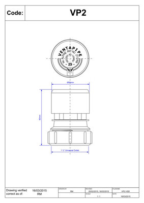 McAlpine VP2 Grey Ventapipe 25 Air Admittance Valve with 1.5" Universal Outlet