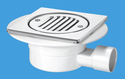 McAlpine VSG1T6SS Valve Shower Gully, Tile with removable Grid, 1" Horizontal Outlet
