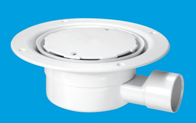 McAlpine VSG1WH-NSC Valve Shower Gully, White Plastic Clamp Ring and Cover Plate, 1" Horizontal Outlet