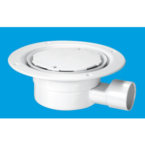 McAlpine VSG1WH-NSC Valve Shower Gully, White Plastic Clamp Ring and Cover Plate, 1" Horizontal Outlet