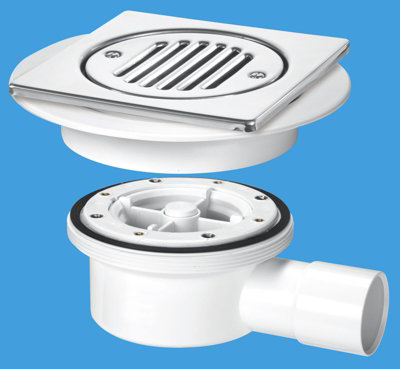 McAlpine VSG52T6SS Two-Piece Valve Shower Gully: Tile with removable Grid, 1" Horizontal Outlet